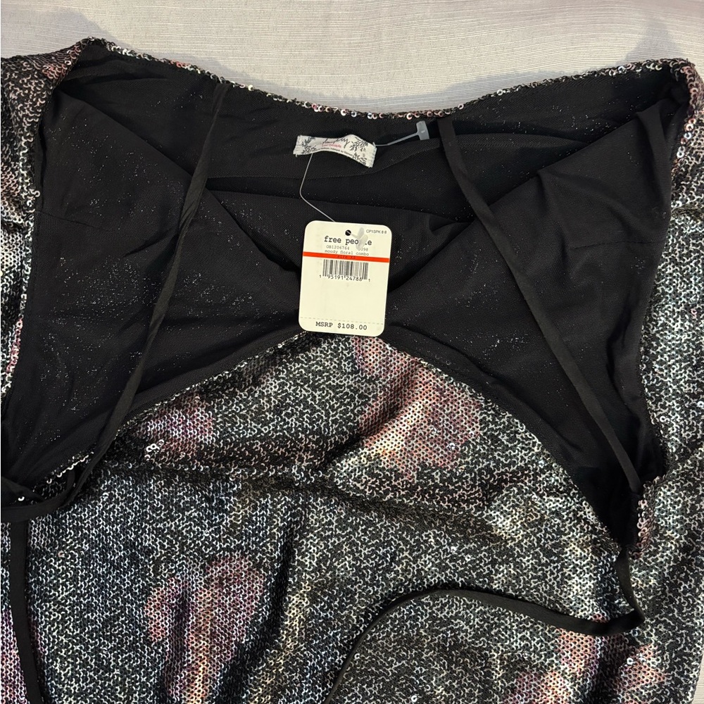 NWT Free People Double Take Sequin Mini Dress In Moody Floral Combo Sz XS - - Picture 8 of 15